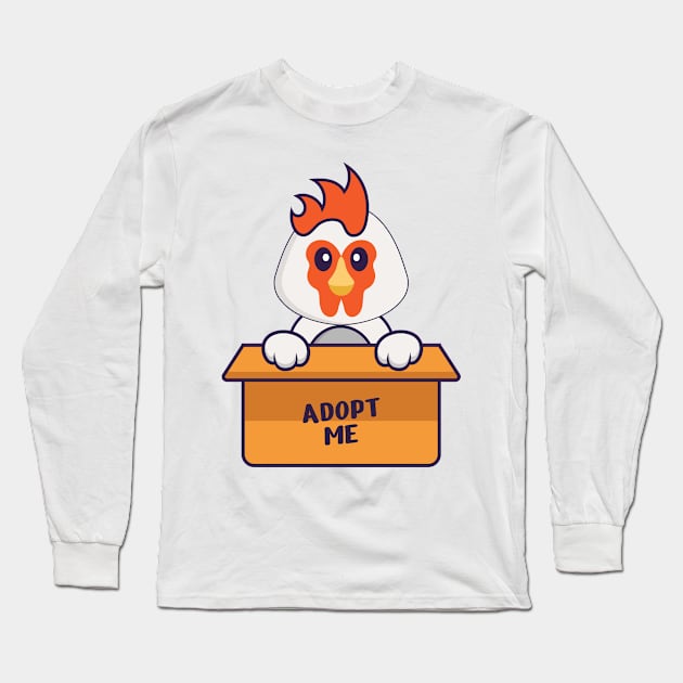 Cute chicken in box with a poster Adopt me. Long Sleeve T-Shirt by kolega